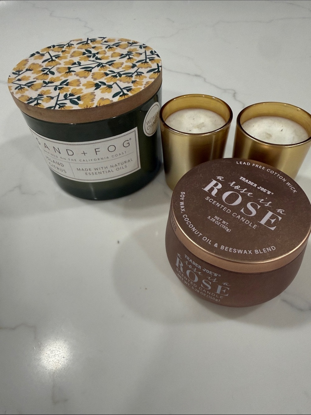 Candle set Tommy Bahama, Trader Joe’s, Sand + Fog (4)